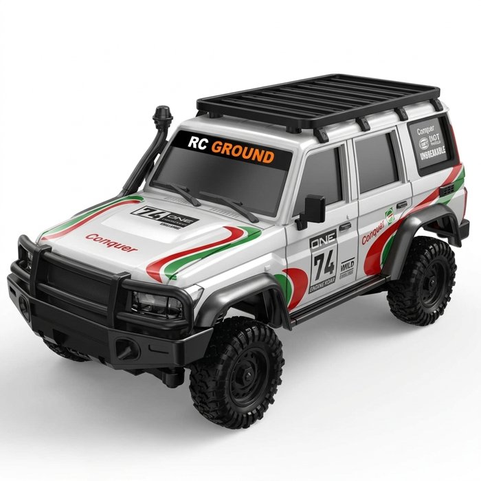 Fehér Toyota Land Cruiser rali kivitelű RC autó